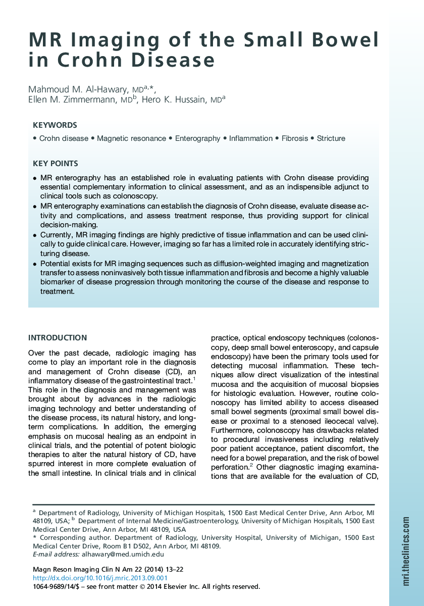 MR Imaging of the Small Bowel in Crohn Disease