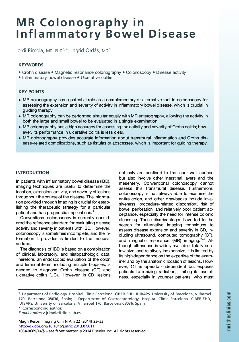 MR Colonography in Inflammatory Bowel Disease