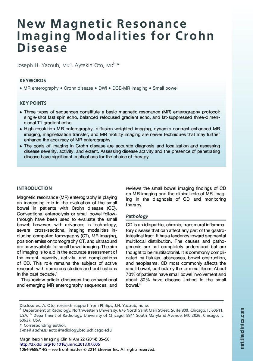 New Magnetic Resonance Imaging Modalities for Crohn Disease