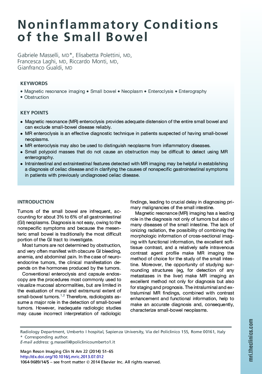 Noninflammatory Conditions of the Small Bowel