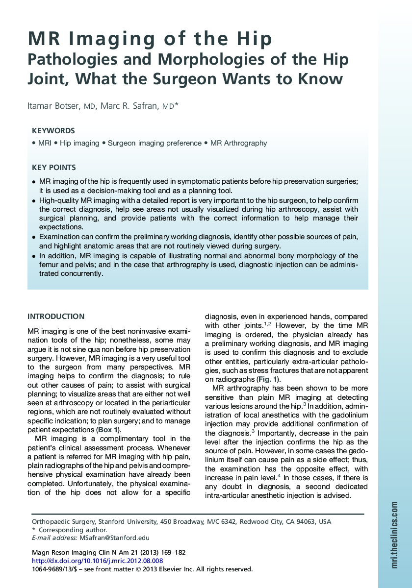 MR Imaging of the Hip