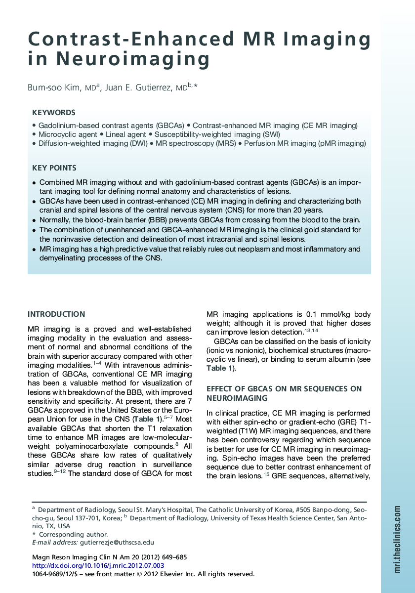 Contrast-Enhanced MR Imaging in Neuroimaging