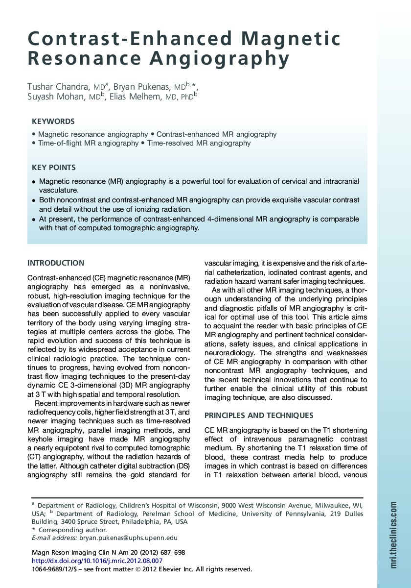 Contrast-Enhanced Magnetic Resonance Angiography