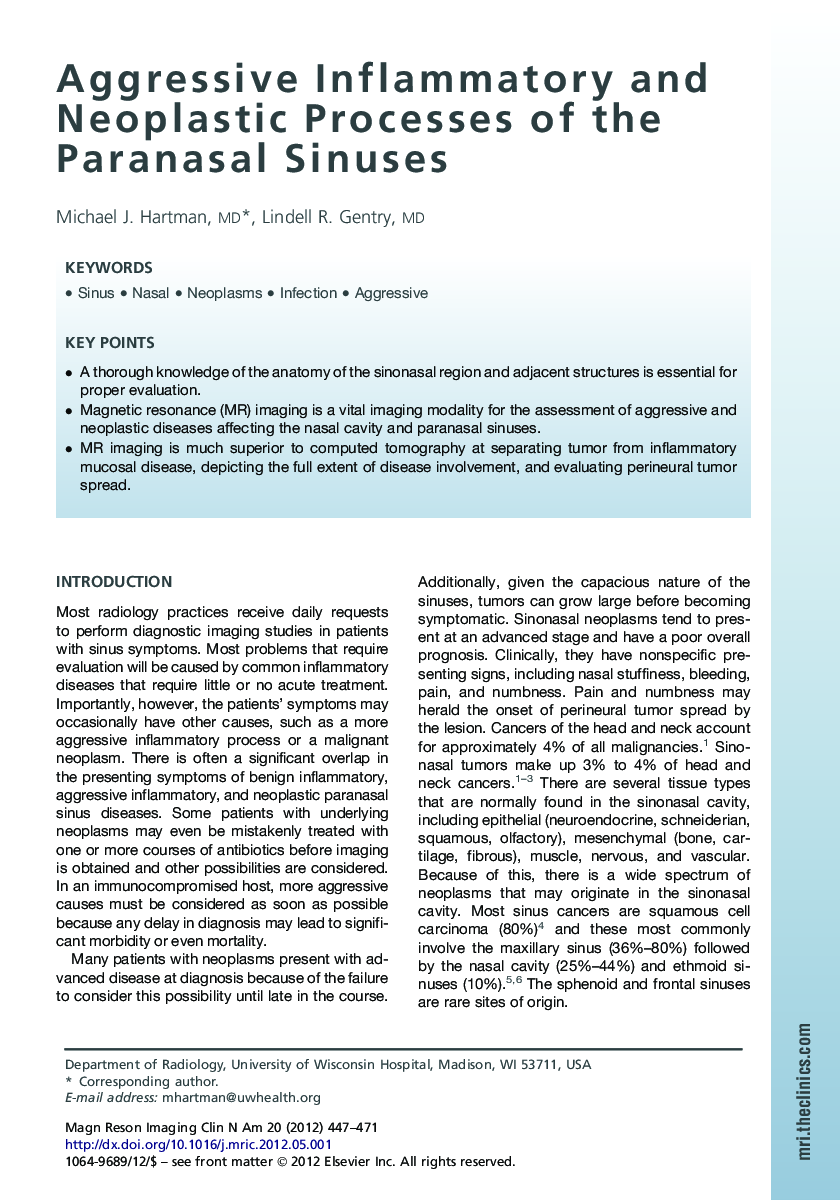 Aggressive Inflammatory and Neoplastic Processes of the Paranasal Sinuses