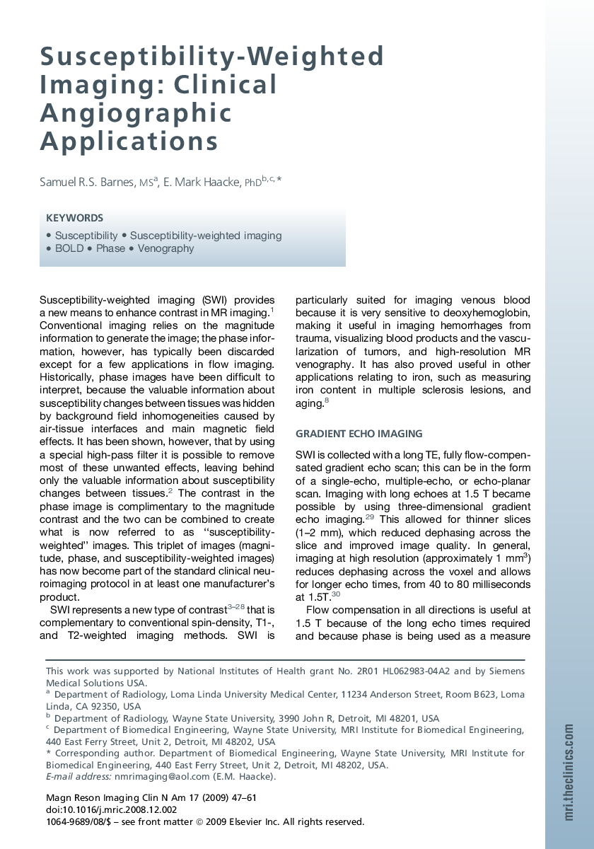 Susceptibility-Weighted Imaging: Clinical Angiographic Applications 