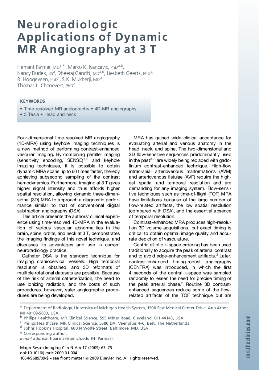 Neuroradiologic Applications of Dynamic MR Angiography at 3 T