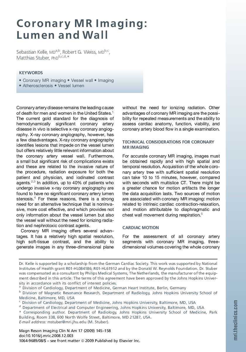 Coronary MR Imaging: Lumen and Wall 