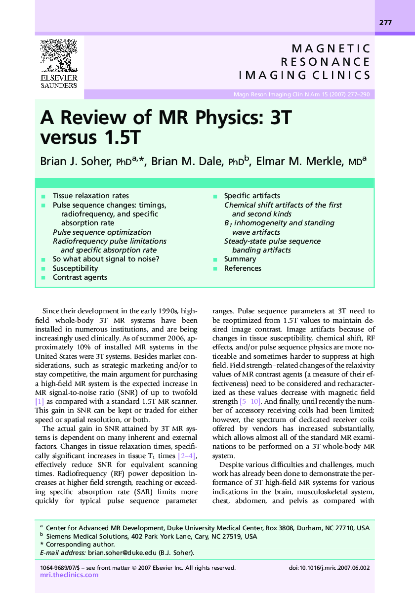 A Review of MR Physics: 3T versus 1.5T