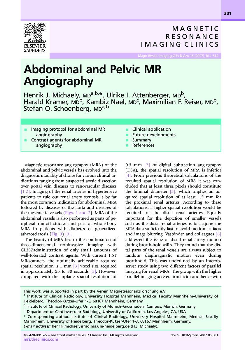 Abdominal and Pelvic MR Angiography