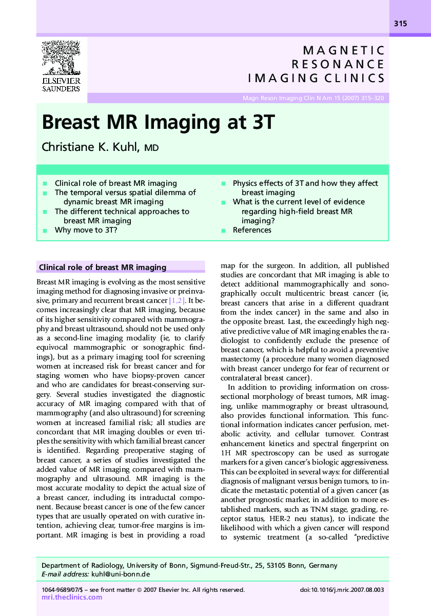 Breast MR Imaging at 3T