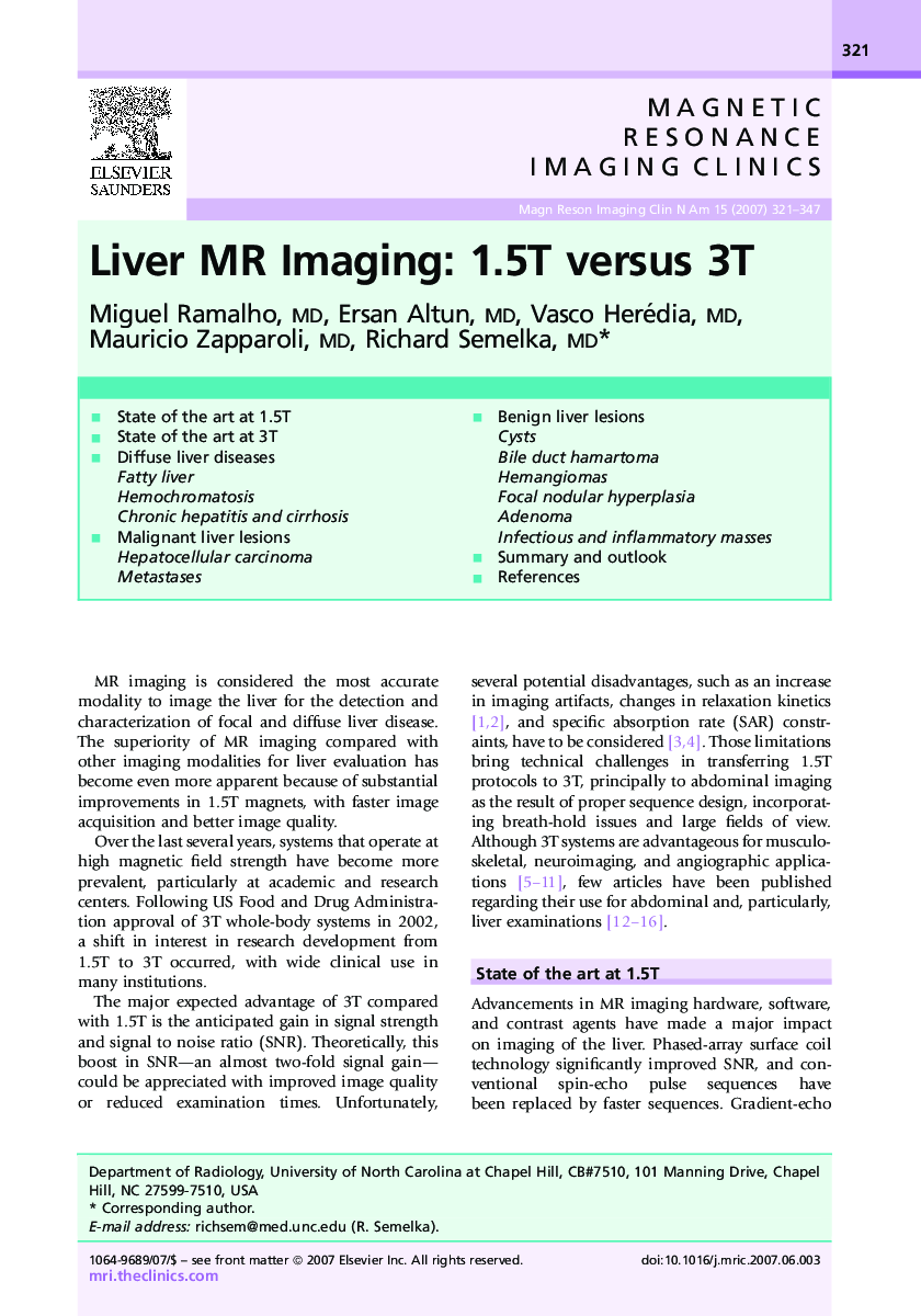 Liver MR Imaging: 1.5T versus 3T