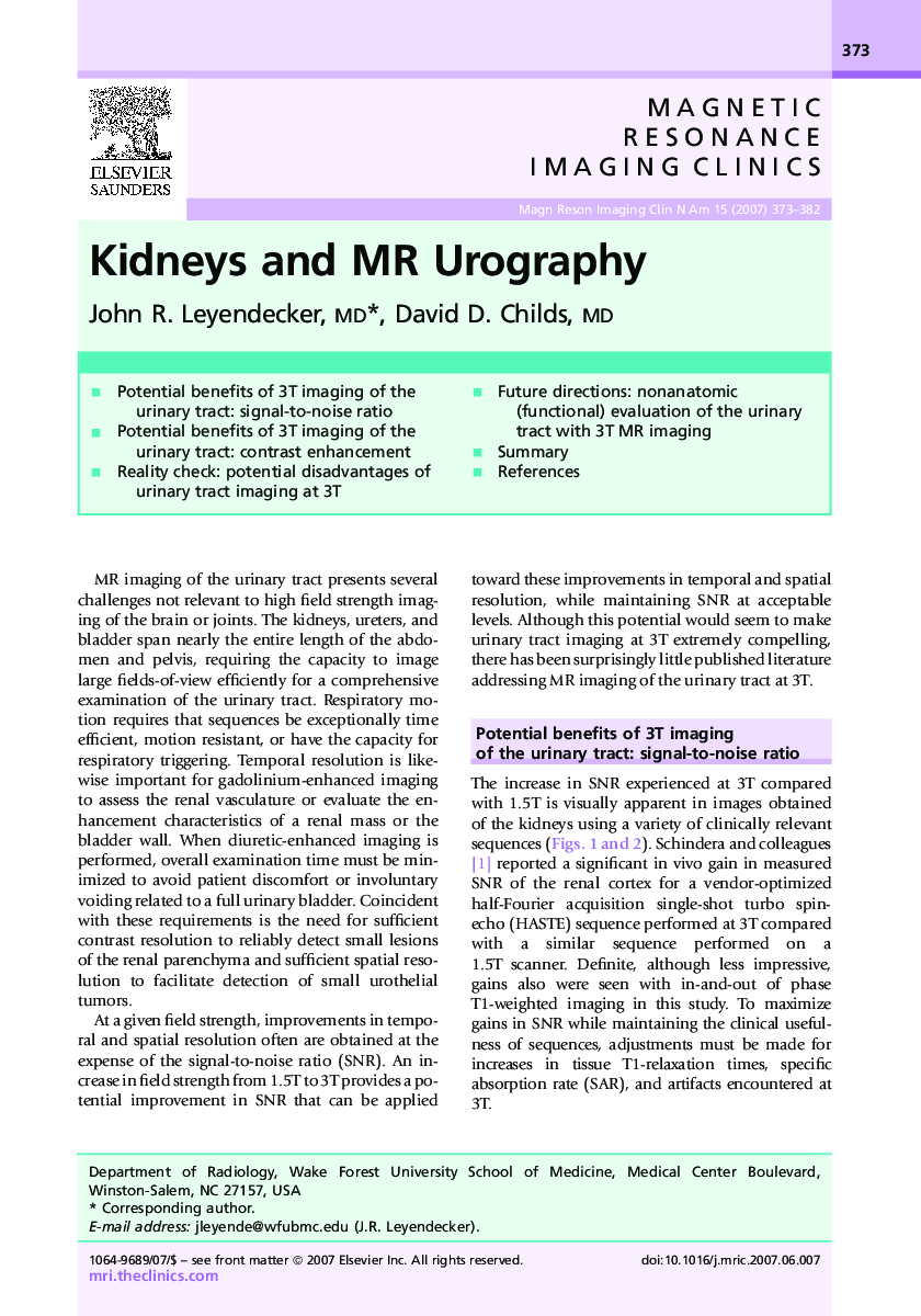 Kidneys and MR Urography