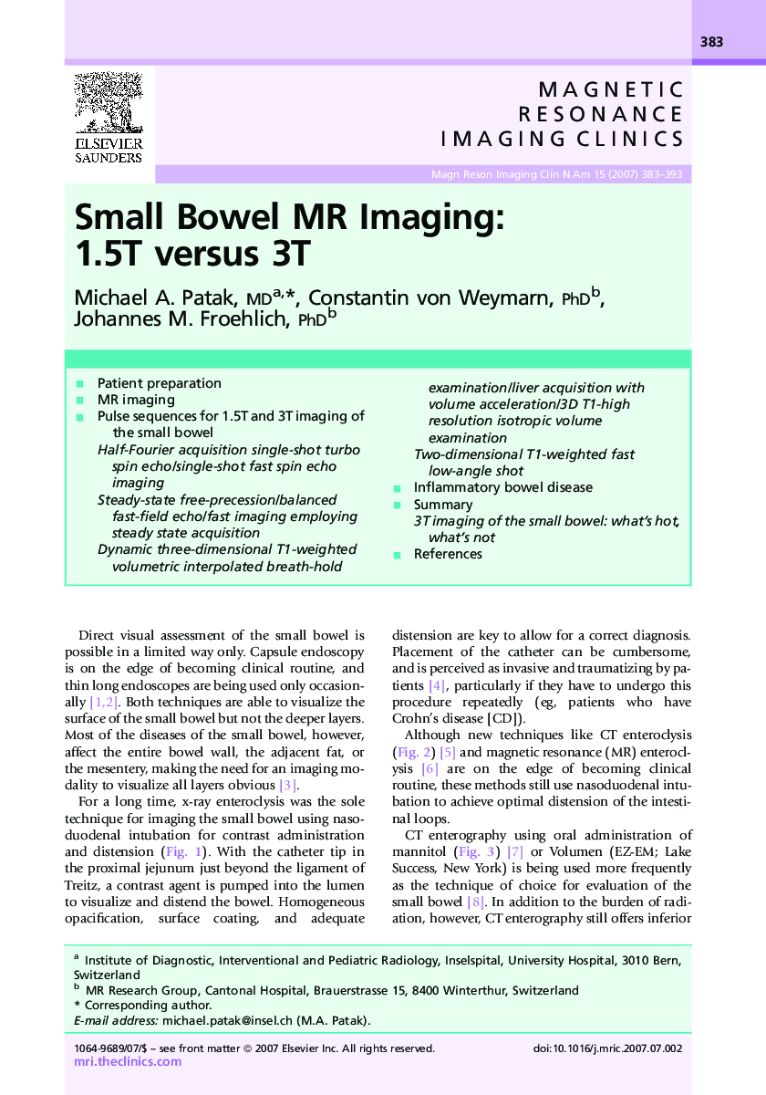 Small Bowel MR Imaging: 1.5T versus 3T