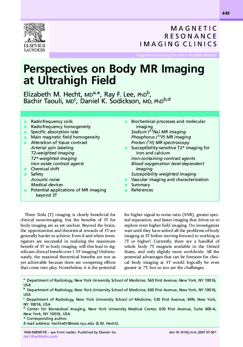 Perspectives on Body MR Imaging at Ultrahigh Field