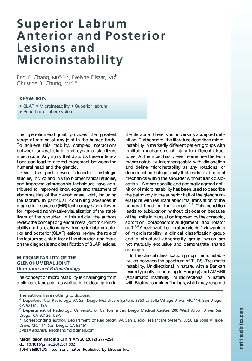 Superior Labrum Anterior and Posterior Lesions and Microinstability