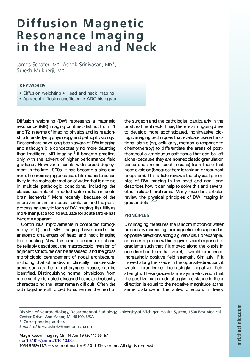 Diffusion Magnetic Resonance Imaging in the Head and Neck