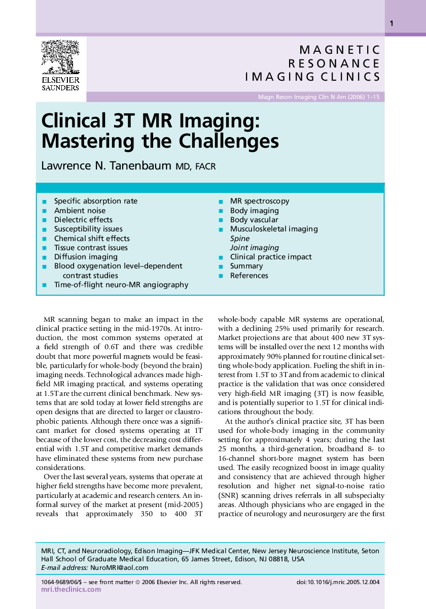 Clinical 3T MR Imaging: Mastering the Challenges