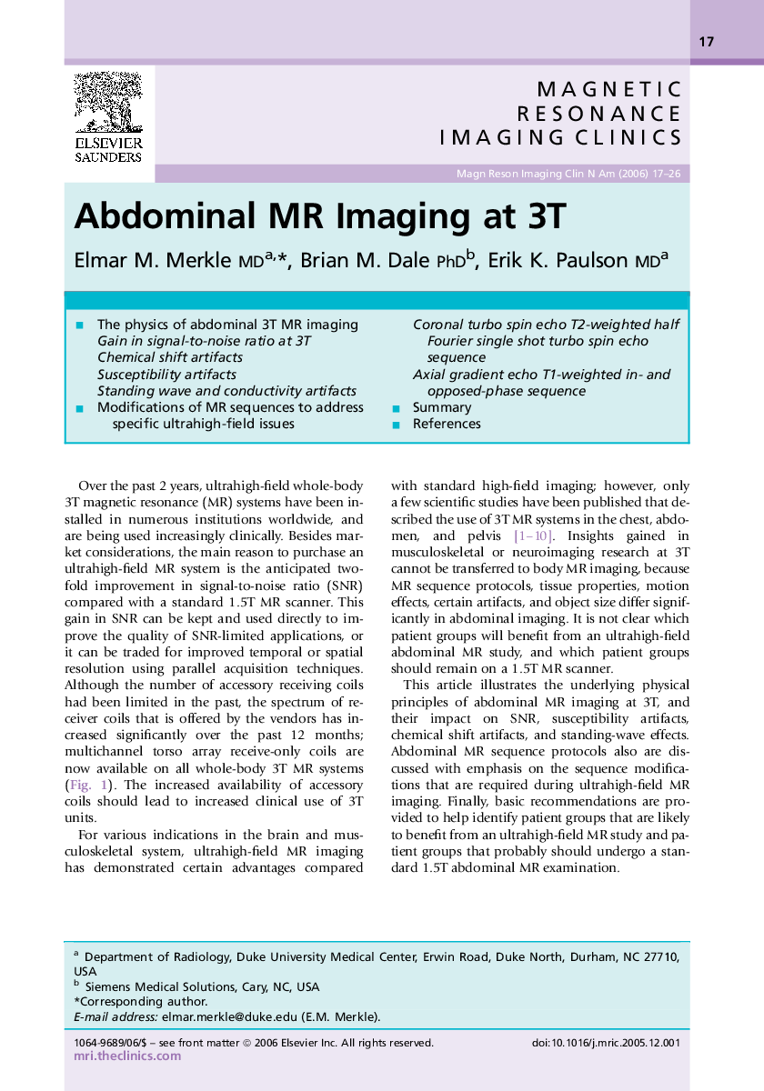 Abdominal MR Imaging at 3T