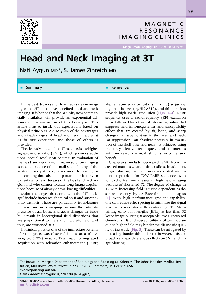 Head and Neck Imaging at 3T