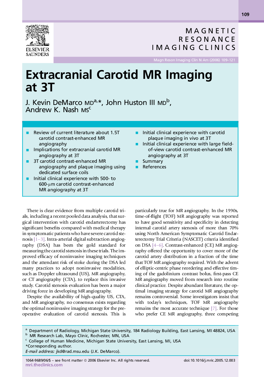 Extracranial Carotid MR Imaging at 3T