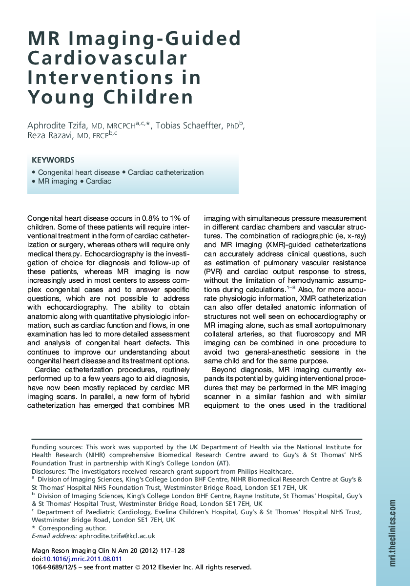 MR Imaging-Guided Cardiovascular Interventions in Young Children