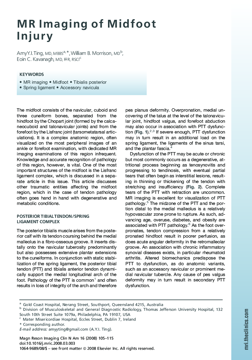 MR Imaging of Midfoot Injury