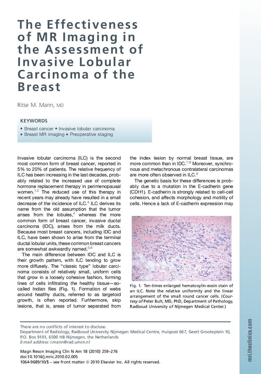 The Effectiveness of MR Imaging in the Assessment of Invasive Lobular Carcinoma of the Breast