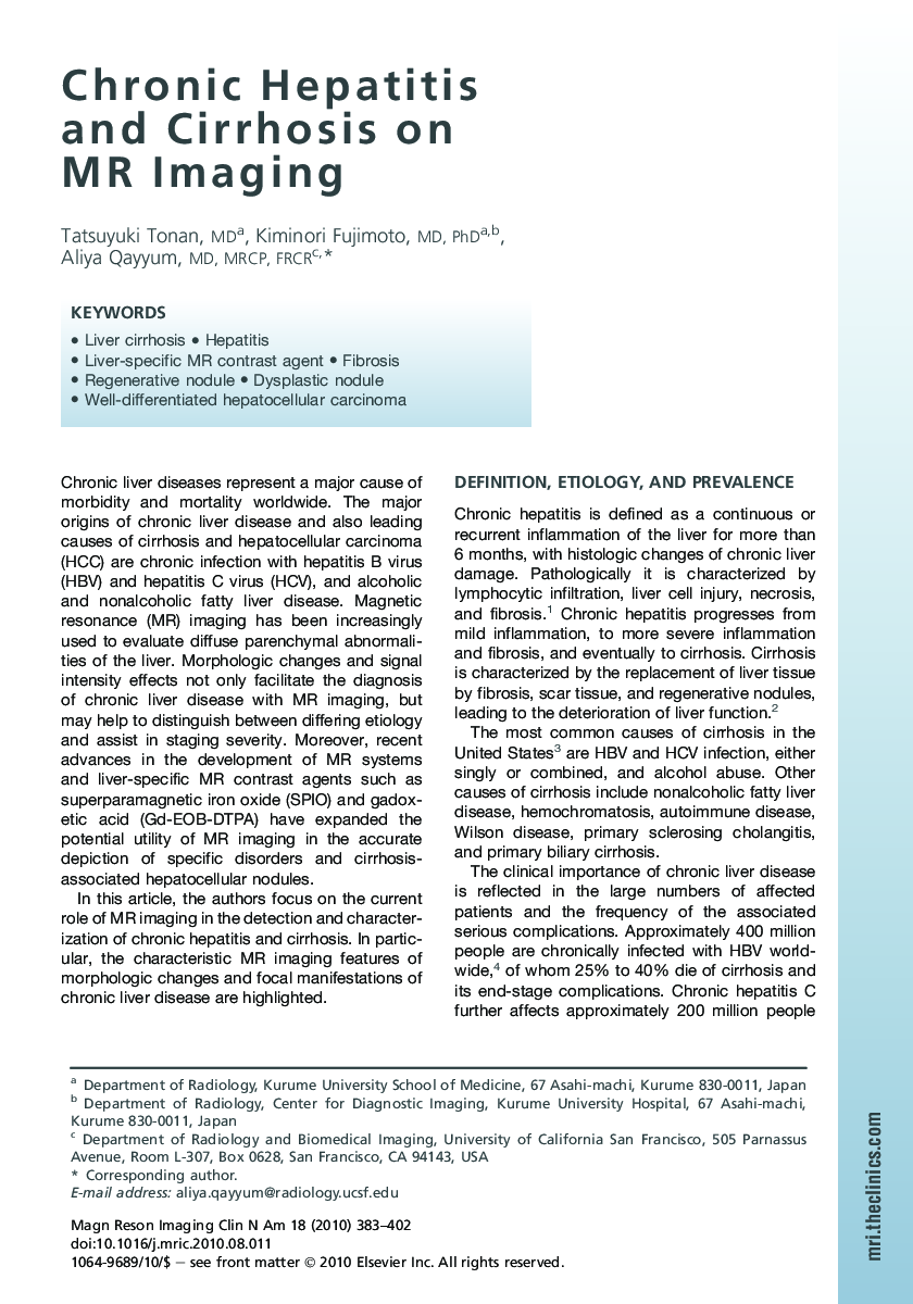 Chronic Hepatitis and Cirrhosis on MR Imaging