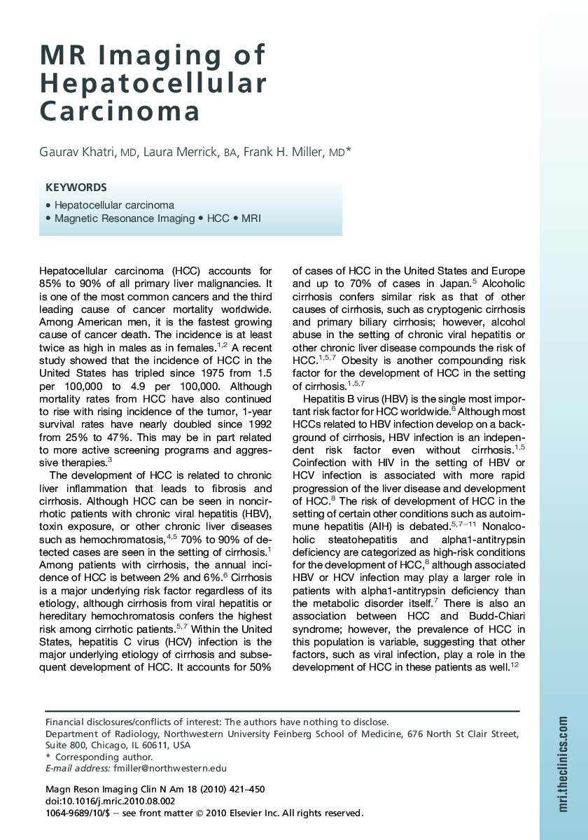 MR Imaging of Hepatocellular Carcinoma