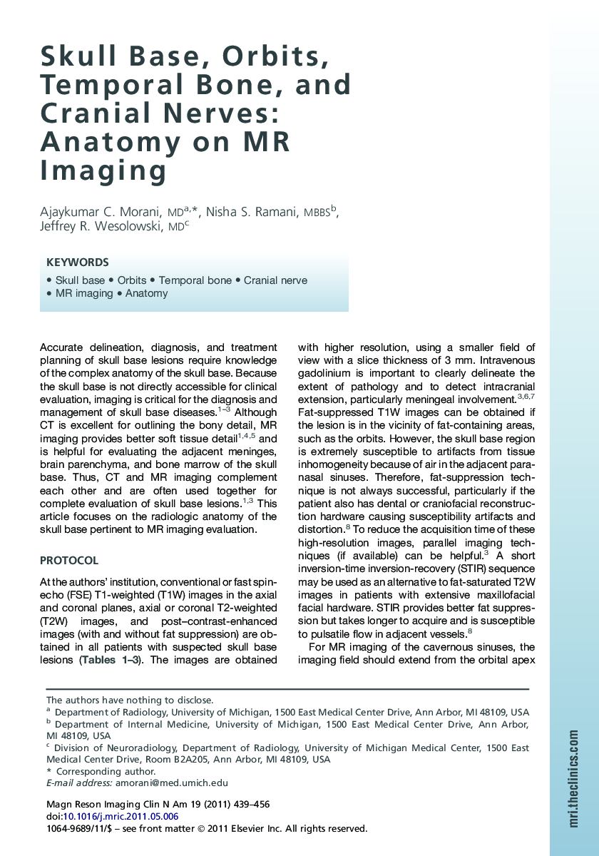 Skull Base, Orbits, Temporal Bone, and Cranial Nerves: Anatomy on MR Imaging