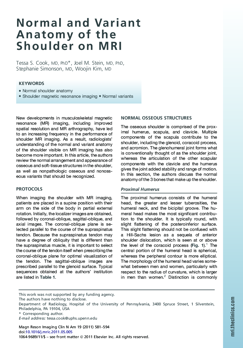 Normal and Variant Anatomy of the Shoulder on MRI