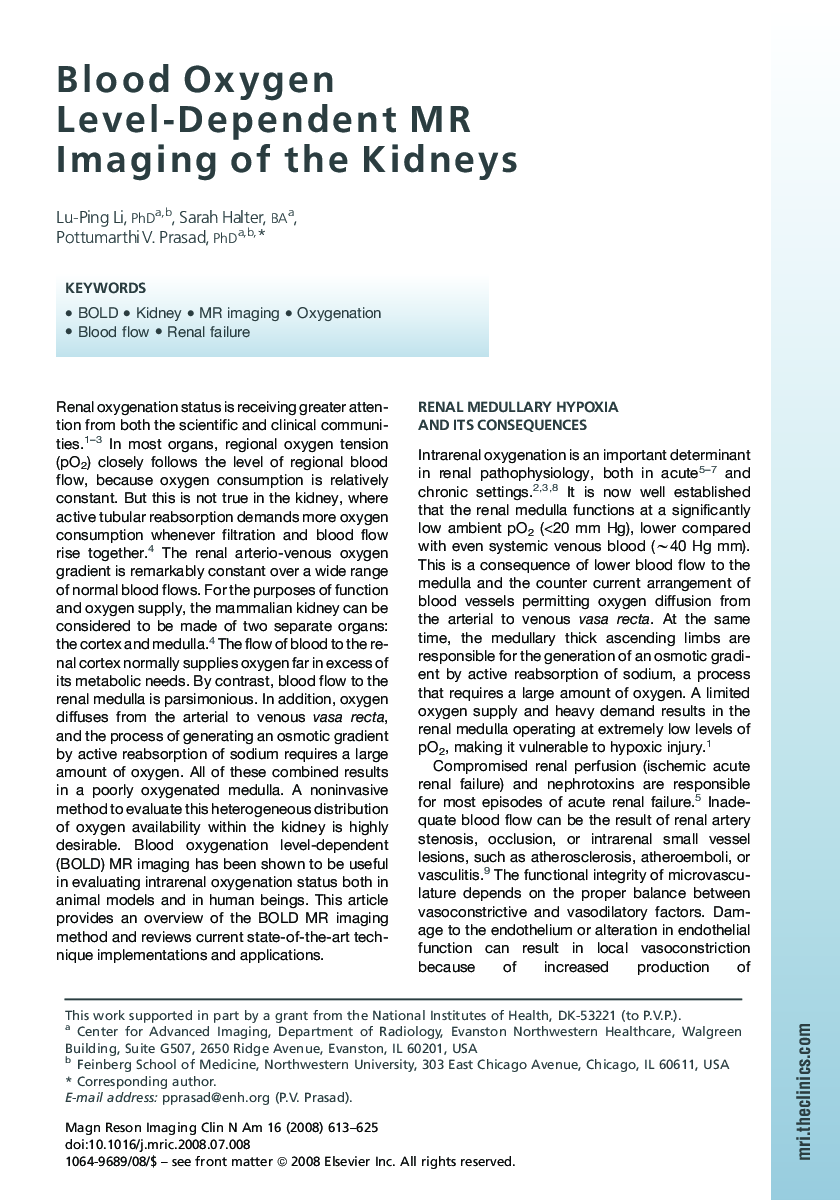 Blood Oxygen Level-Dependent MR Imaging of the Kidneys