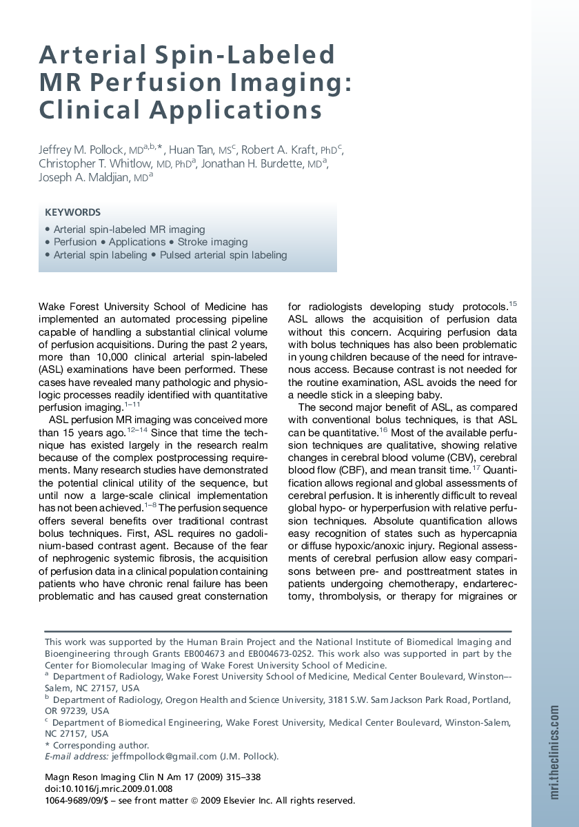 Arterial Spin-Labeled MR Perfusion Imaging: Clinical Applications