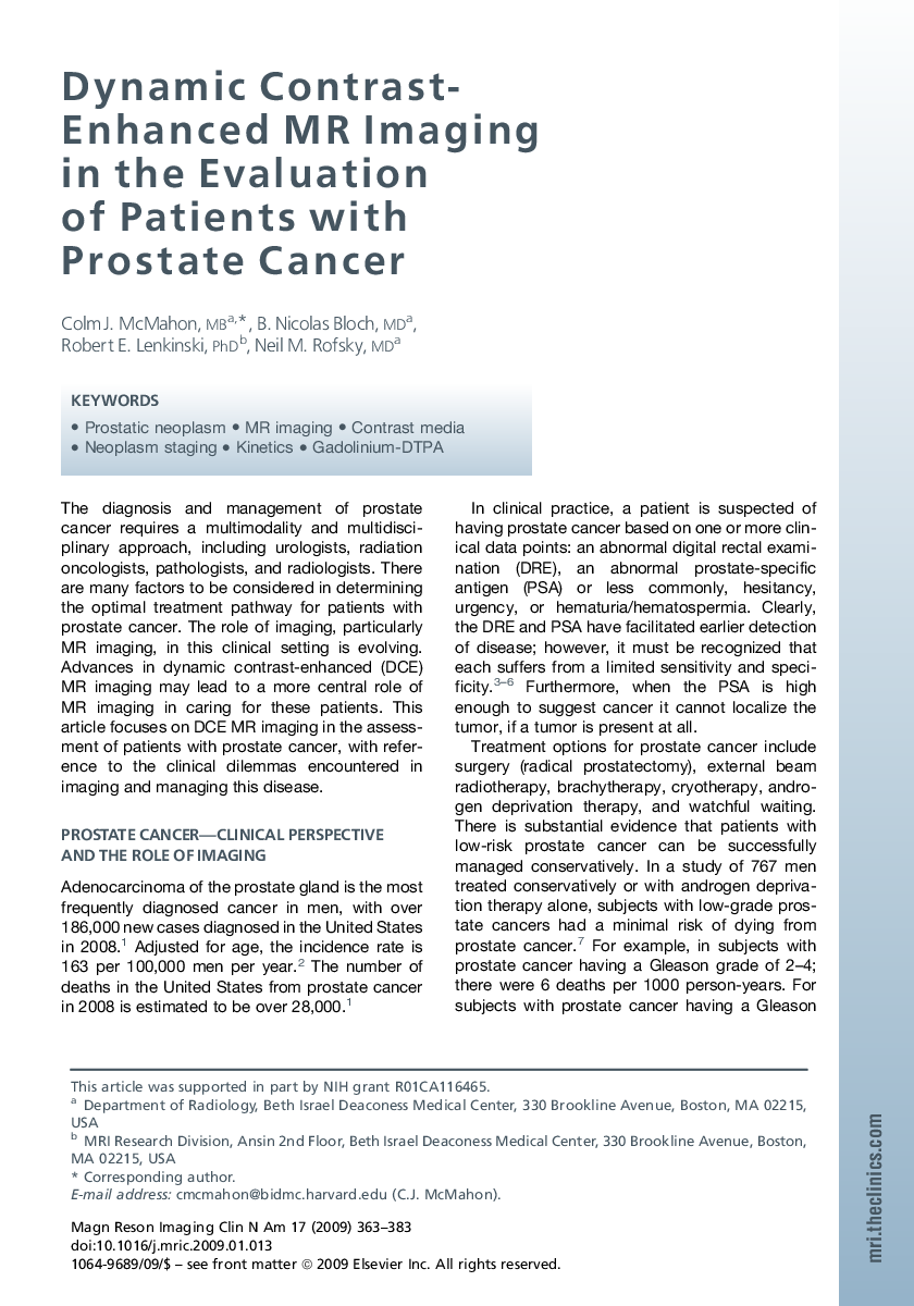 Dynamic Contrast-Enhanced MR Imaging in the Evaluation of Patients with Prostate Cancer 