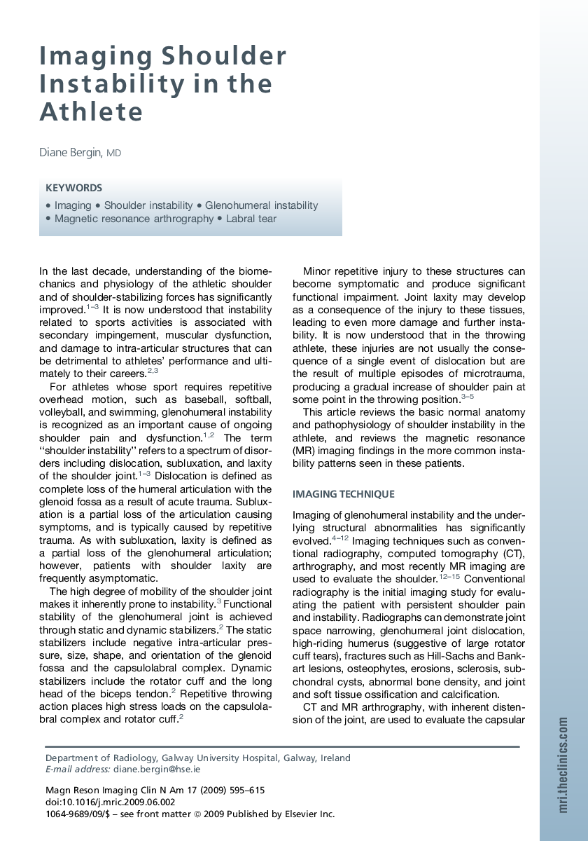 Imaging Shoulder Instability in the Athlete