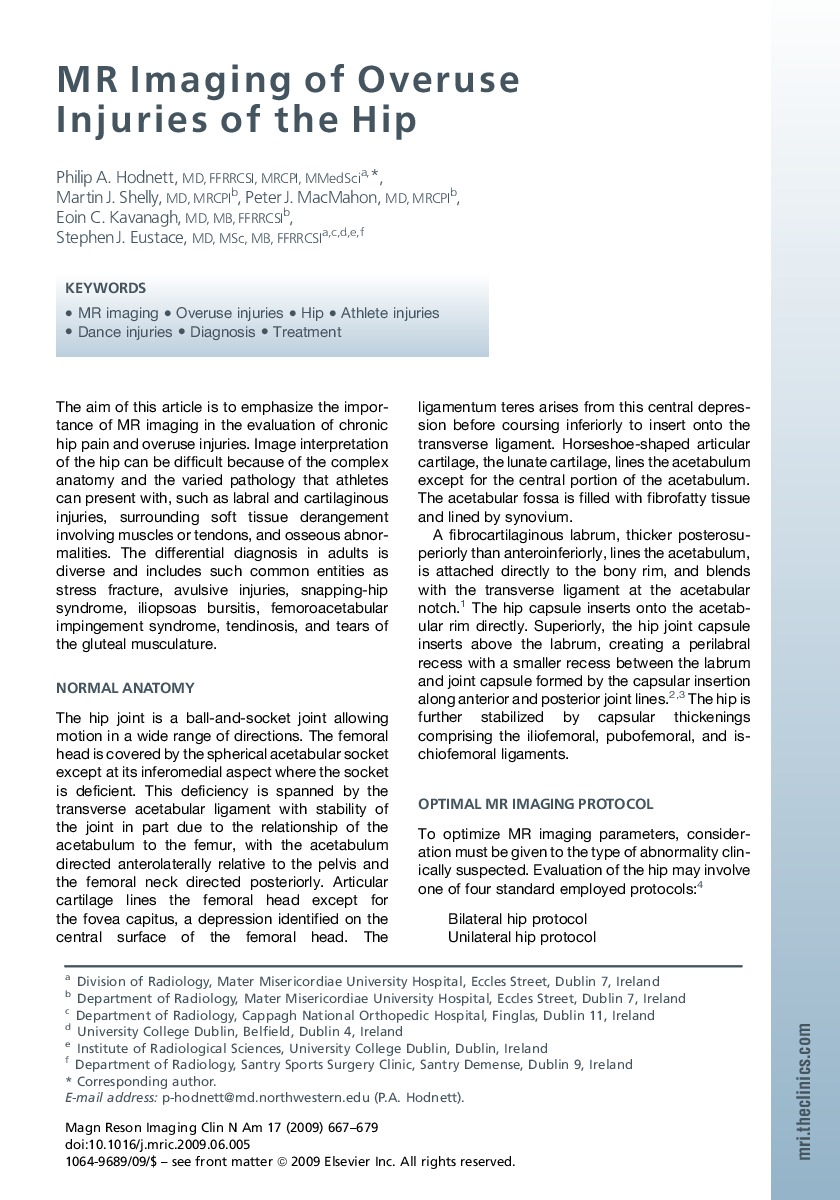 MR Imaging of Overuse Injuries of the Hip