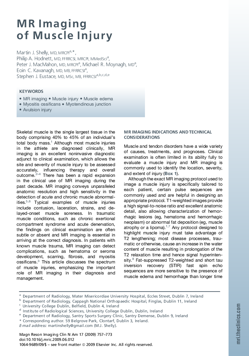 MR Imaging of Muscle Injury