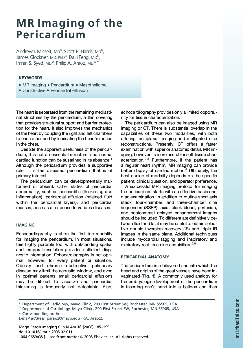 MR Imaging of the Pericardium