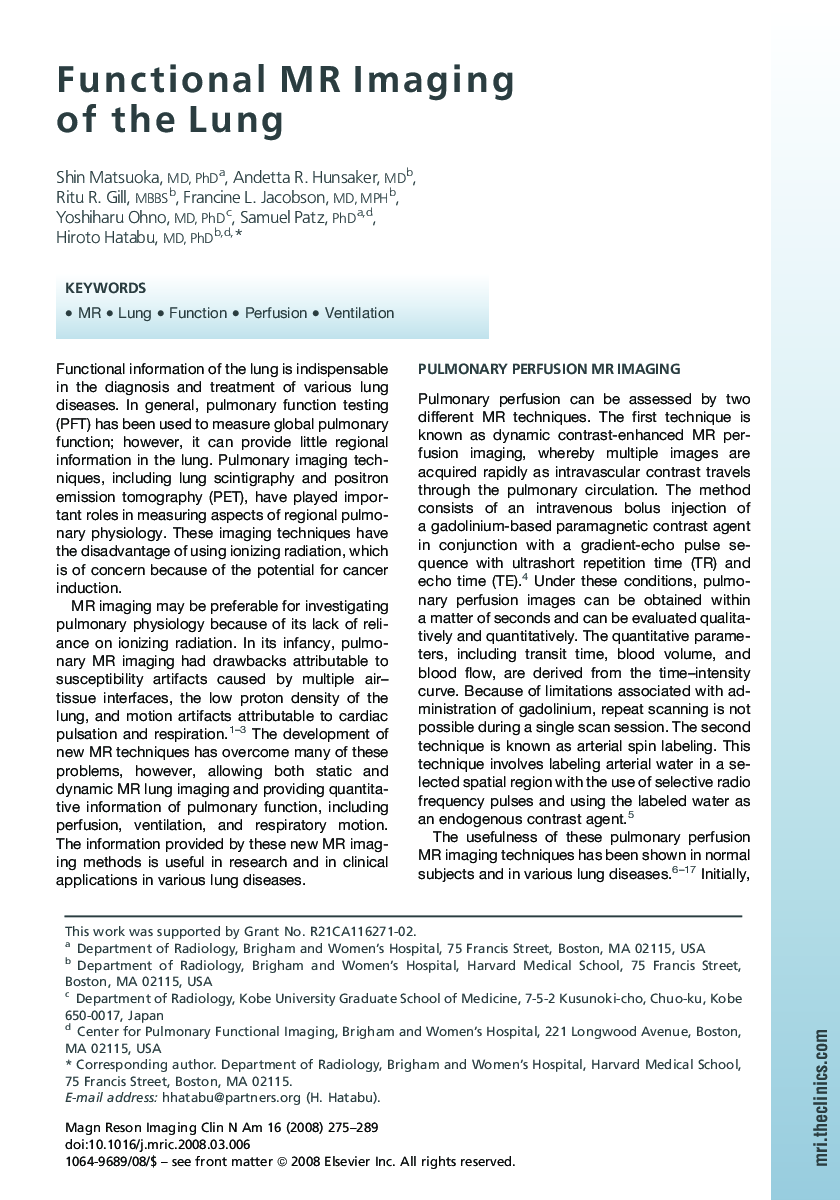 Functional MR Imaging of the Lung 