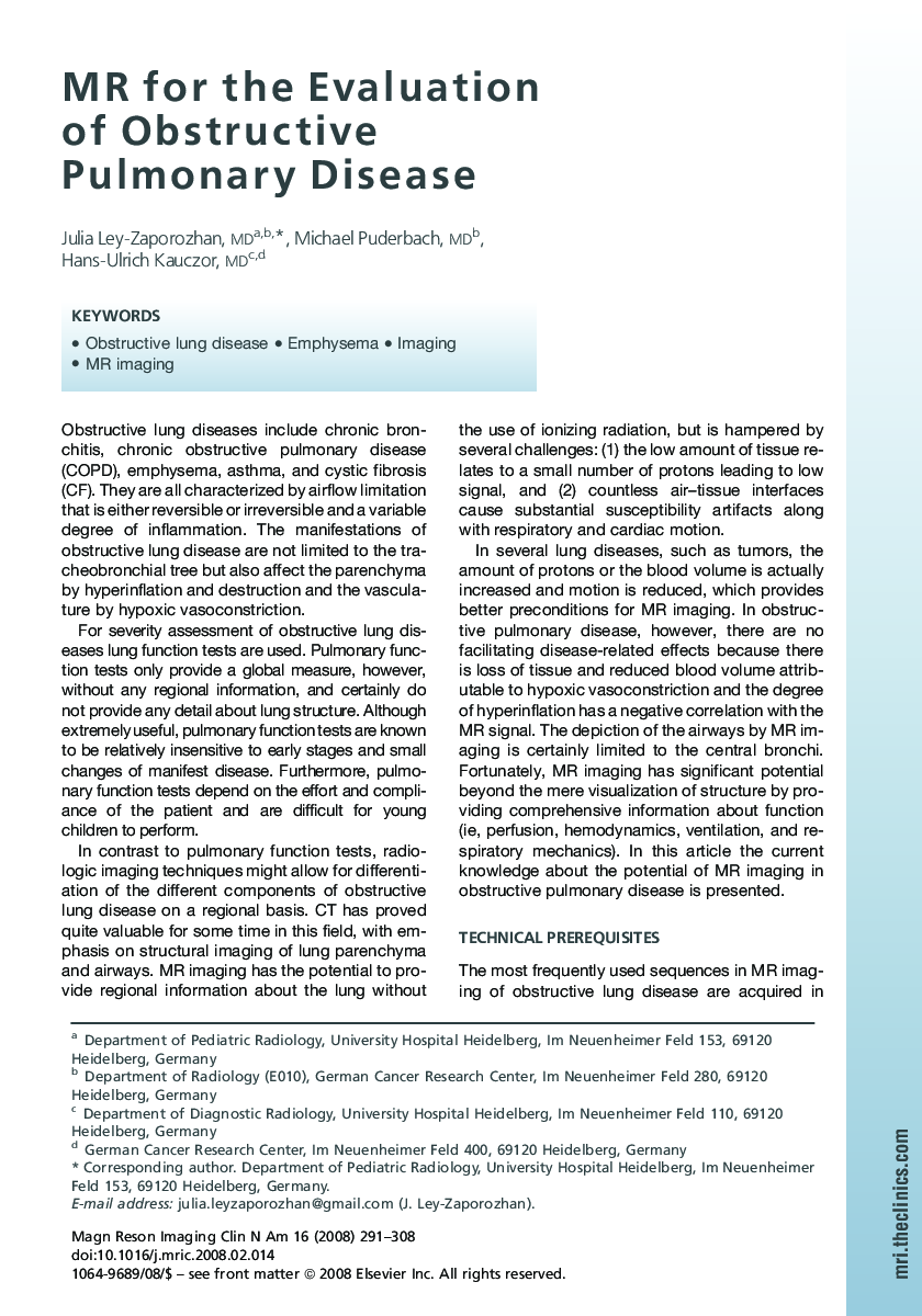 MR for the Evaluation of Obstructive Pulmonary Disease