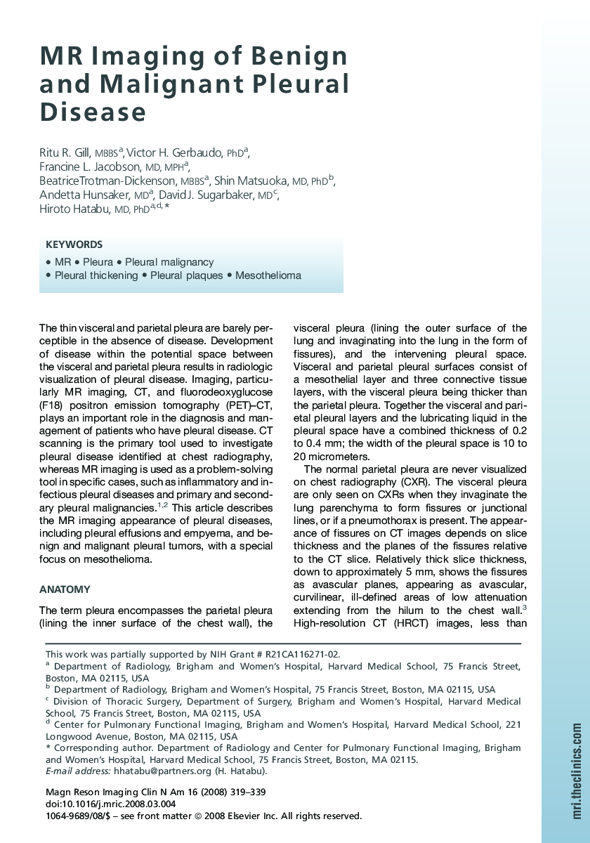 MR Imaging of Benign and Malignant Pleural Disease