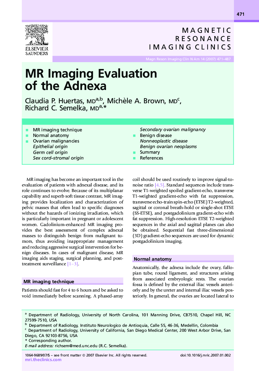 MR Imaging Evaluation of the Adnexa