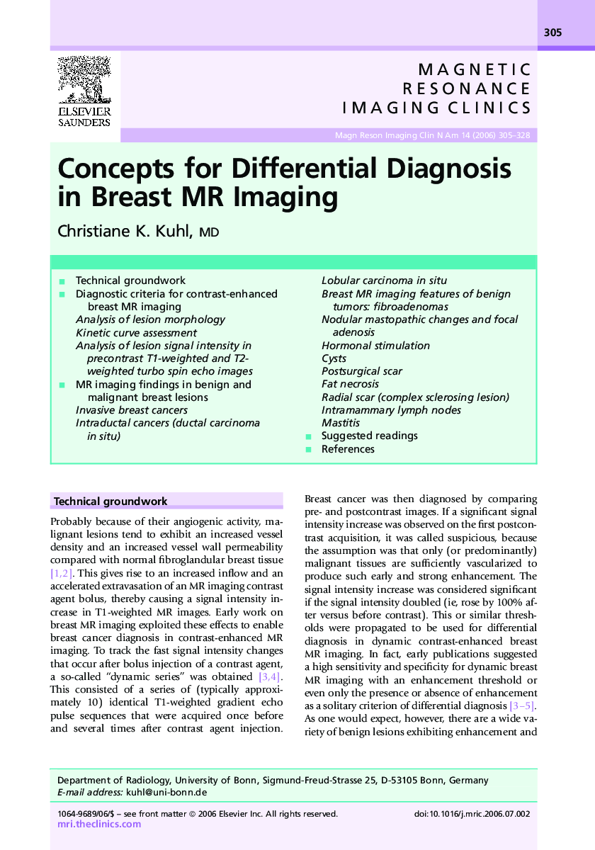 Concepts for Differential Diagnosis in Breast MR Imaging