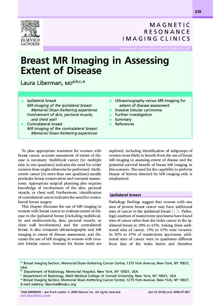 Breast MR Imaging in Assessing Extent of Disease