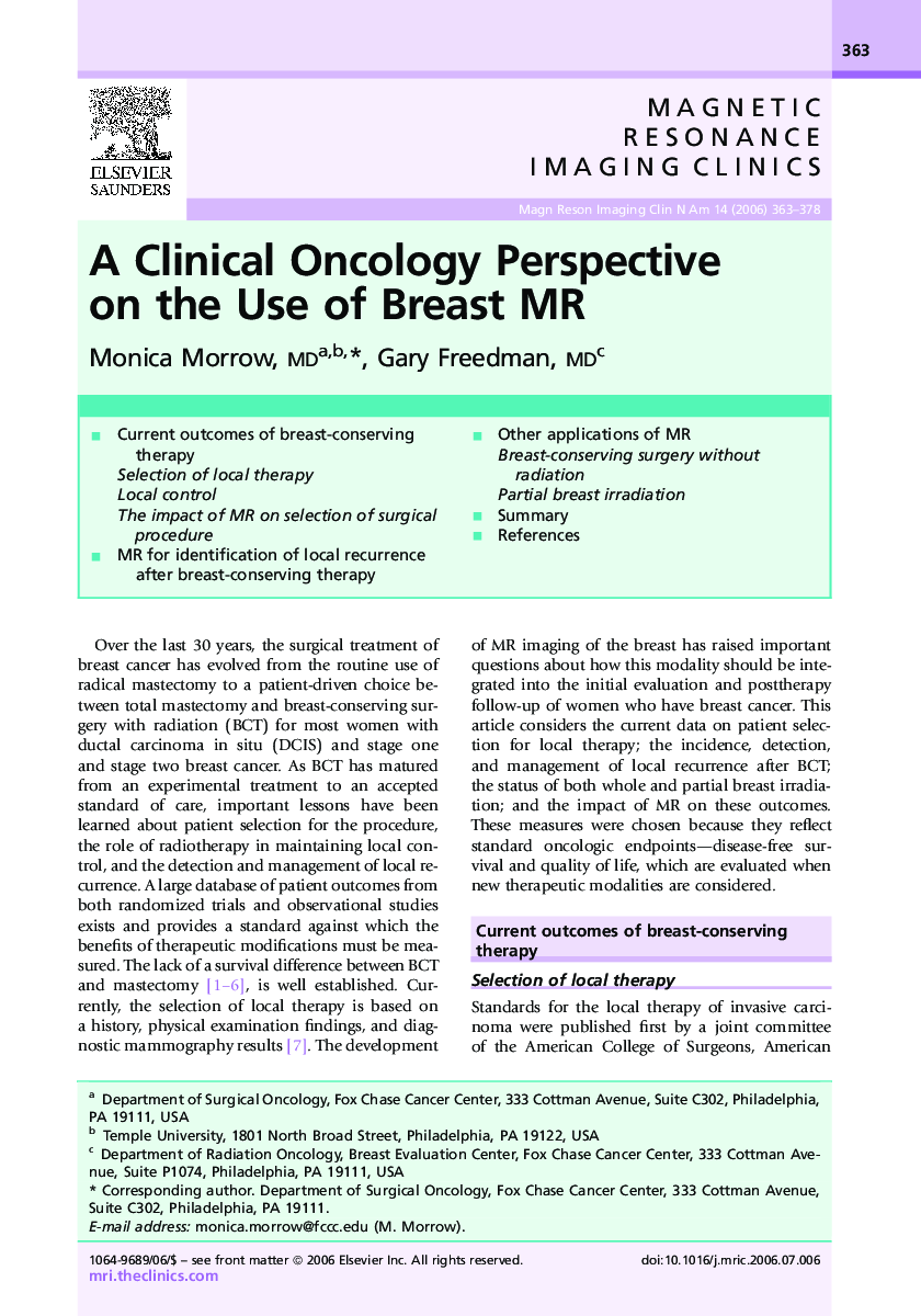 A Clinical Oncology Perspective on the Use of Breast MR