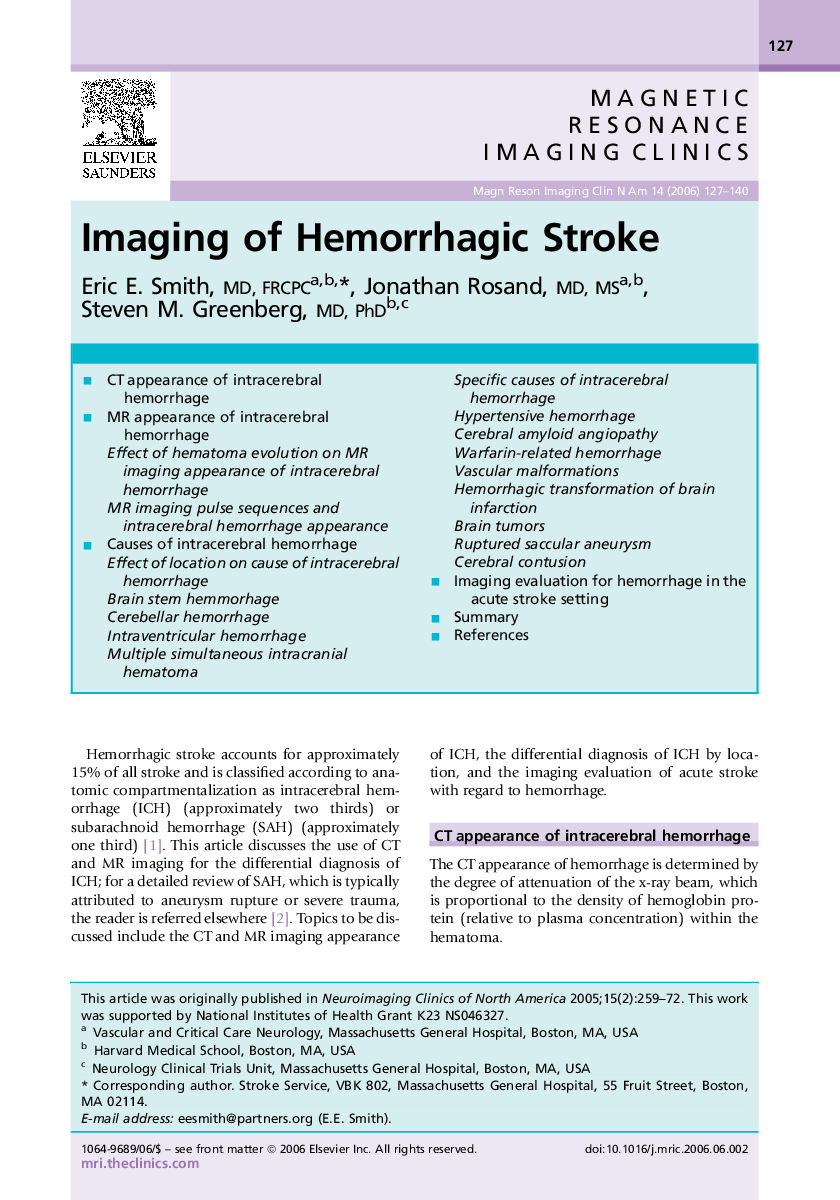 Imaging of Hemorrhagic Stroke