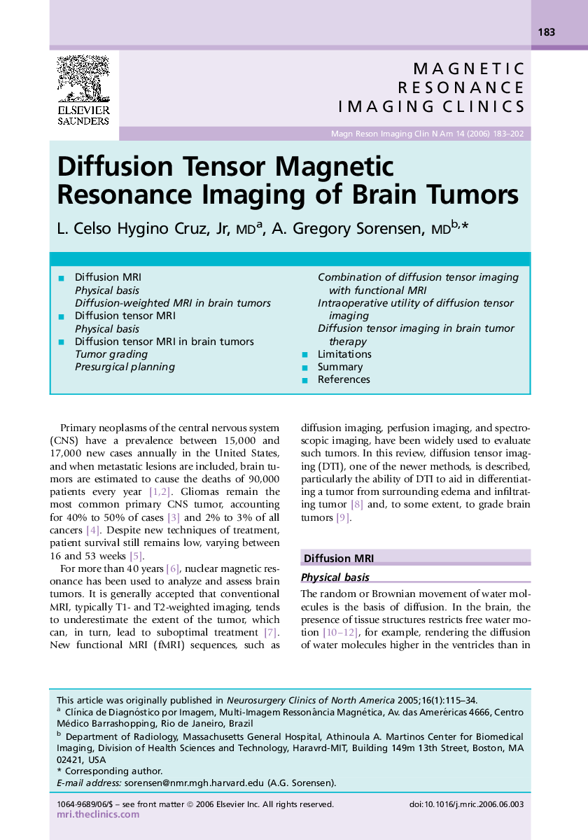 Diffusion Tensor Magnetic Resonance Imaging of Brain Tumors