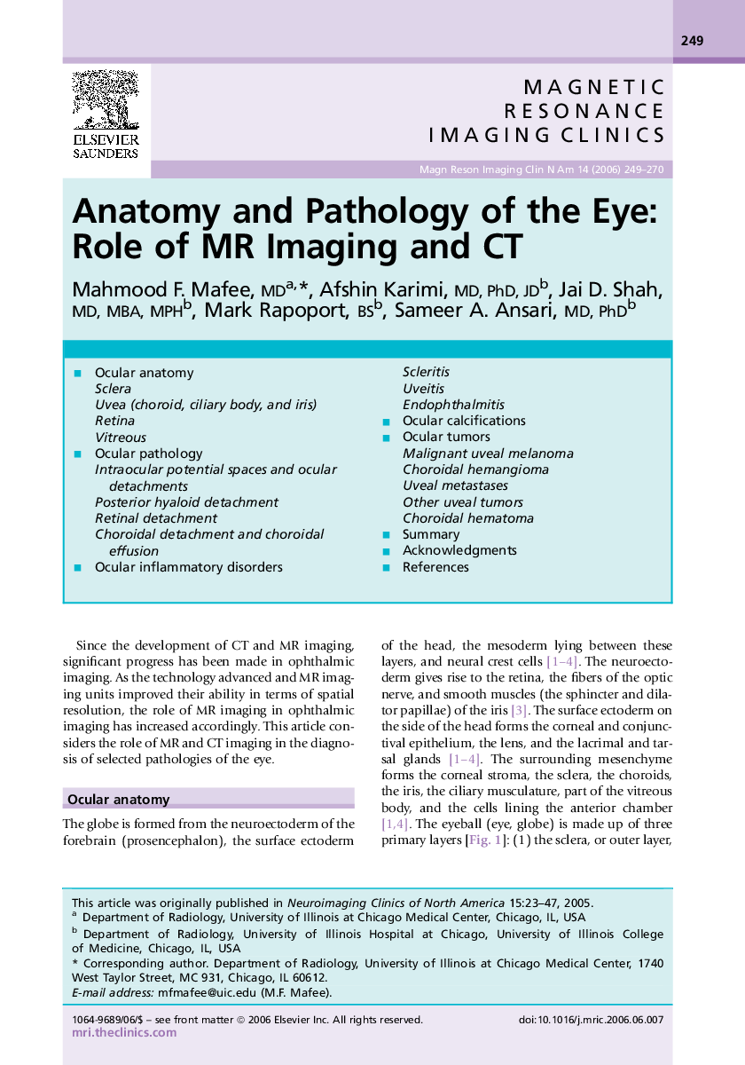 Anatomy and Pathology of the Eye: Role of MR Imaging and CT