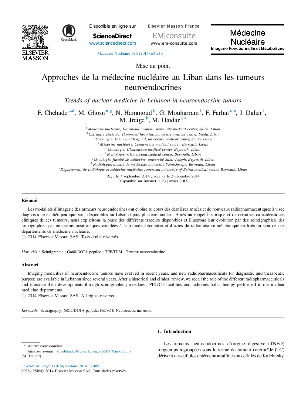 Approches de la médecine nucléaire au Liban dans les tumeurs neuroendocrines