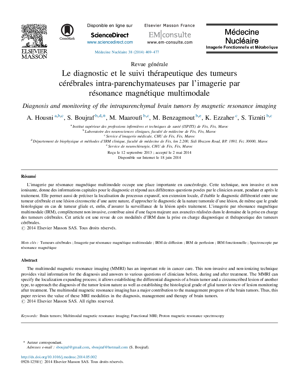 Le diagnostic et le suivi thérapeutique des tumeurs cérébrales intra-parenchymateuses par l’imagerie par résonance magnétique multimodale